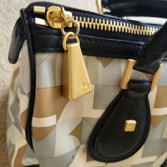 L.A.M.B. Bowling bag Blue and Cream Geometric Satchel with Navy Accents - Picture 5 of 12